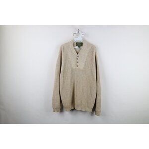 Vintage Eddie Bauer Mens Large Cotton Chunky Ribbed Knit Henley Sweater Beige